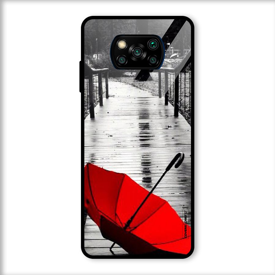 Rainy Red Umbrella Glass Back Case for Poco X3