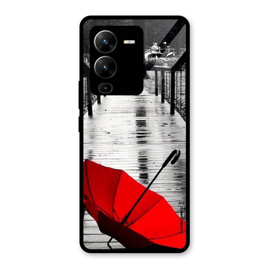 Rainy Red Umbrella Glass Back Case for Vivo V25 Pro