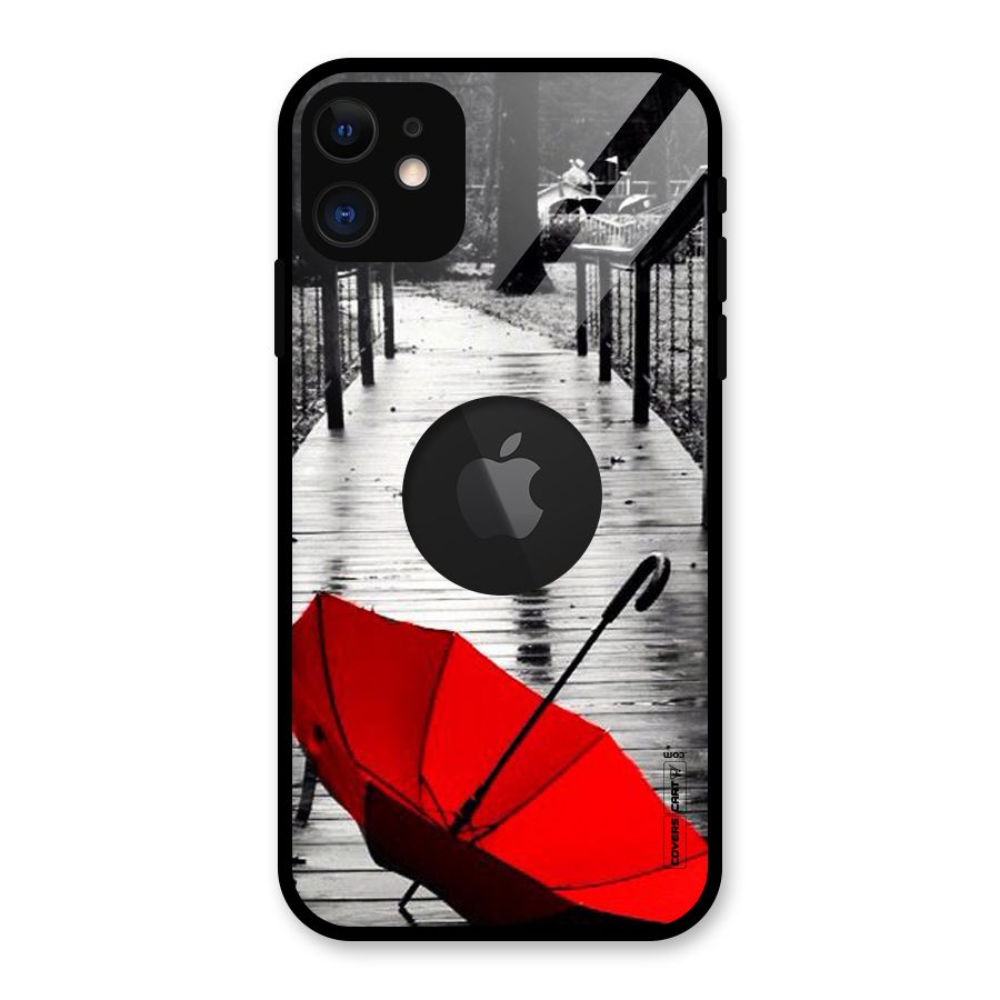 Rainy Red Umbrella Glass Back Case for iPhone 11 Logo Cut