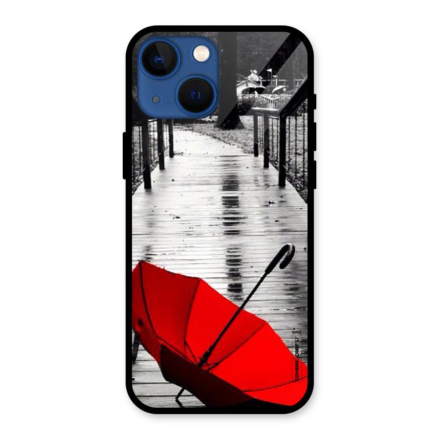 Rainy Red Umbrella Glass Back Case for iPhone 13 Mini