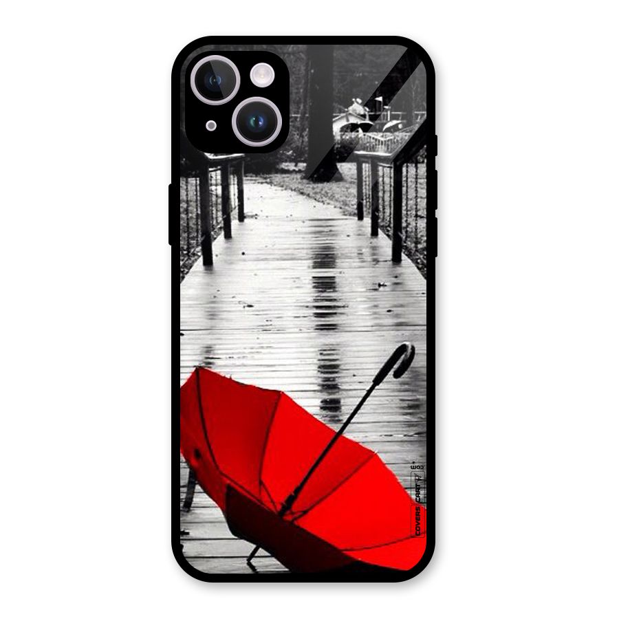 Rainy Red Umbrella Glass Back Case for iPhone 14 Plus