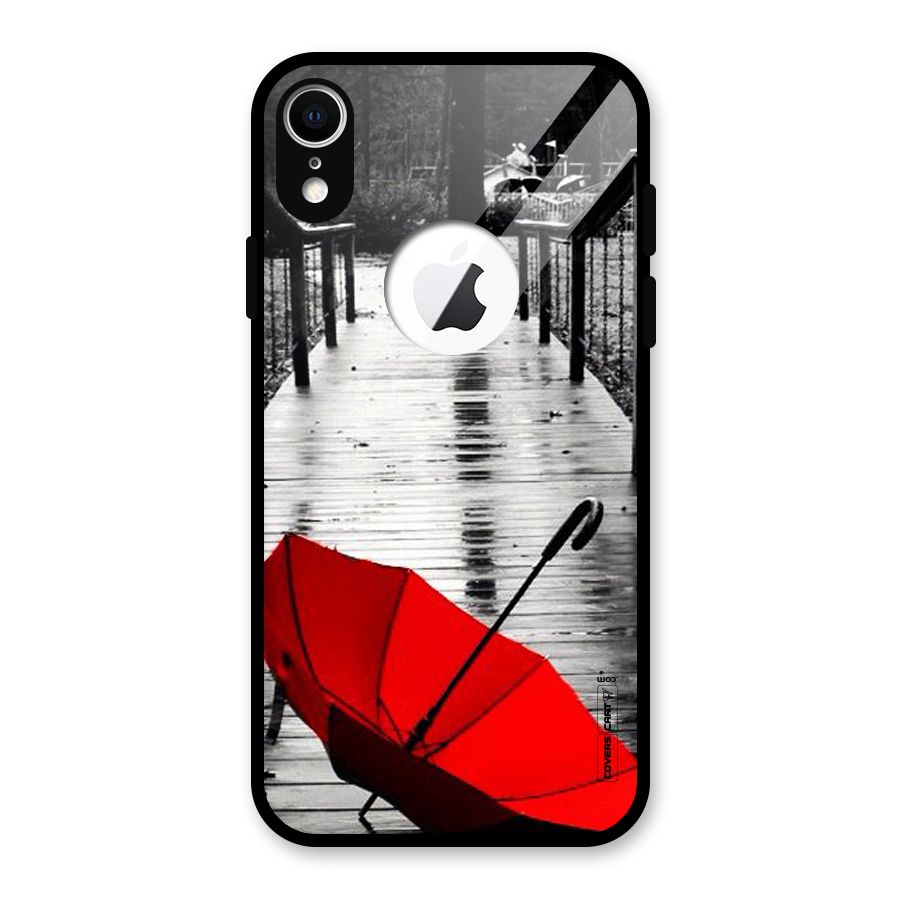 Rainy Red Umbrella Glass Back Case for iPhone XR Logo Cut
