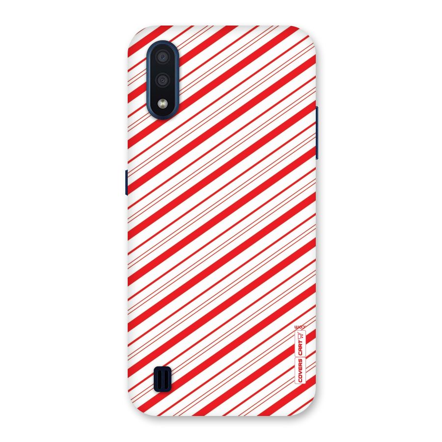 Red And White Diagonal Stripes Back Case for Galaxy M01