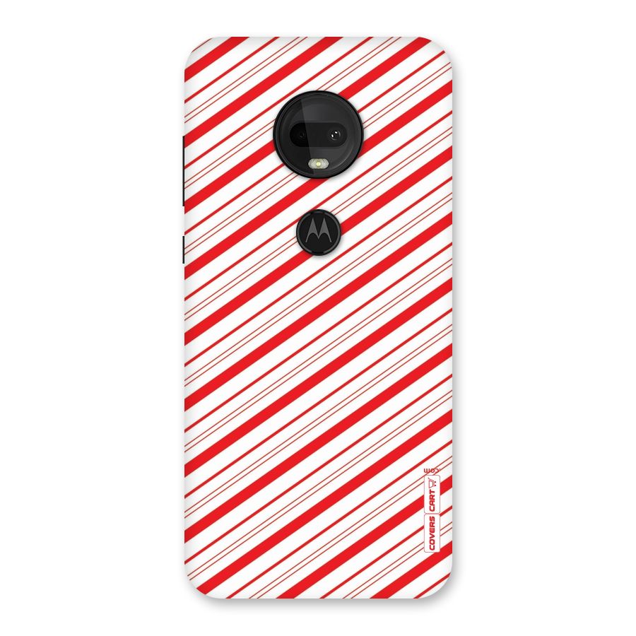 Red And White Diagonal Stripes Back Case for Moto G7