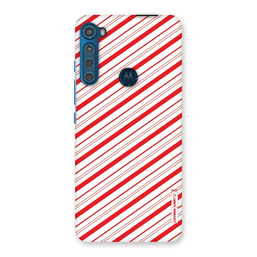 Red And White Diagonal Stripes Back Case for Motorola One Fusion Plus