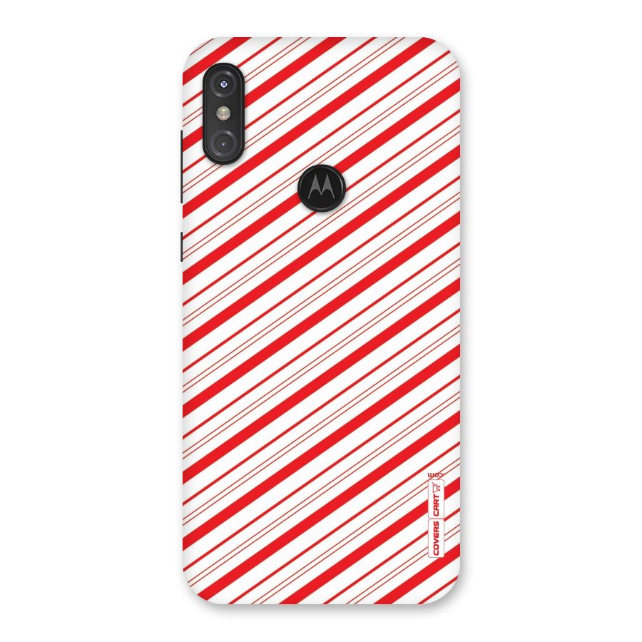 Red And White Diagonal Stripes Back Case for Motorola One Power