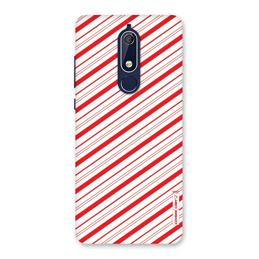Red And White Diagonal Stripes Back Case for Nokia 5.1