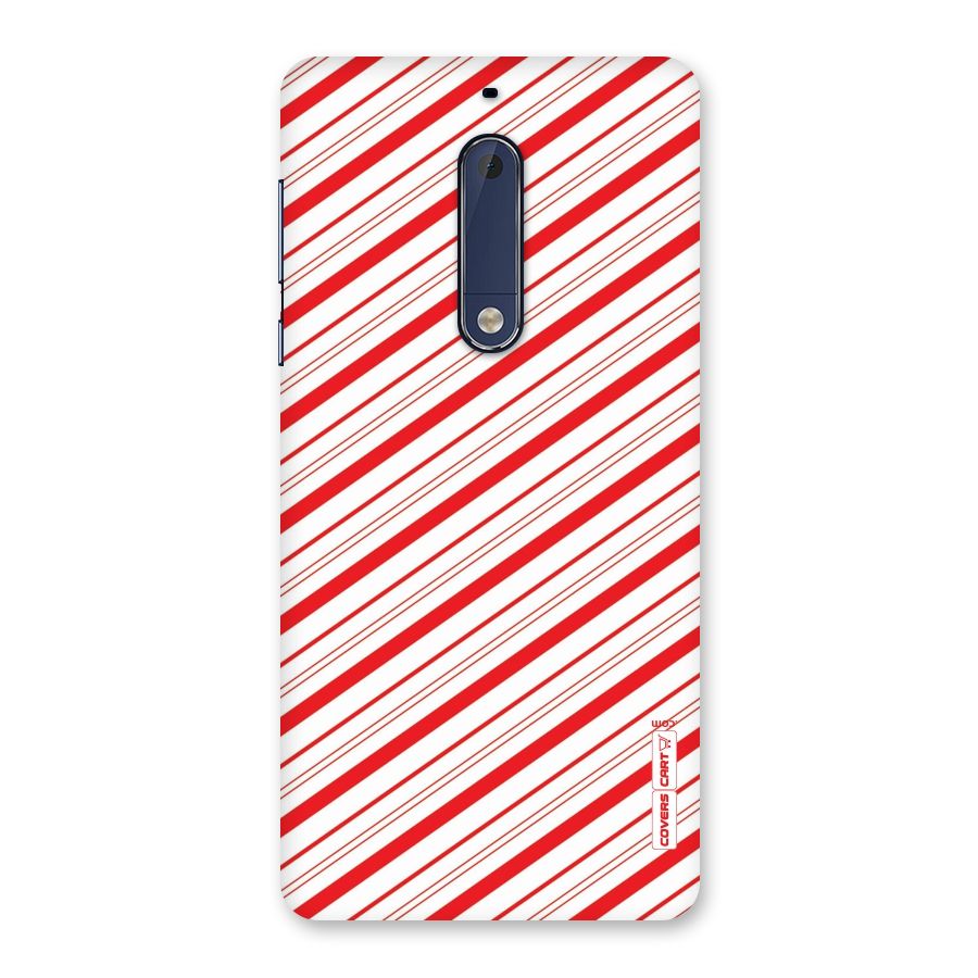 Red And White Diagonal Stripes Back Case for Nokia 5