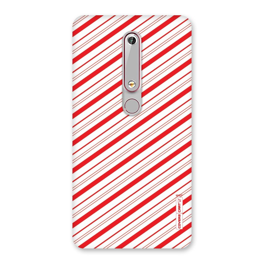 Red And White Diagonal Stripes Back Case for Nokia 6.1