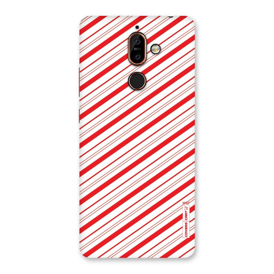 Red And White Diagonal Stripes Back Case for Nokia 7 Plus