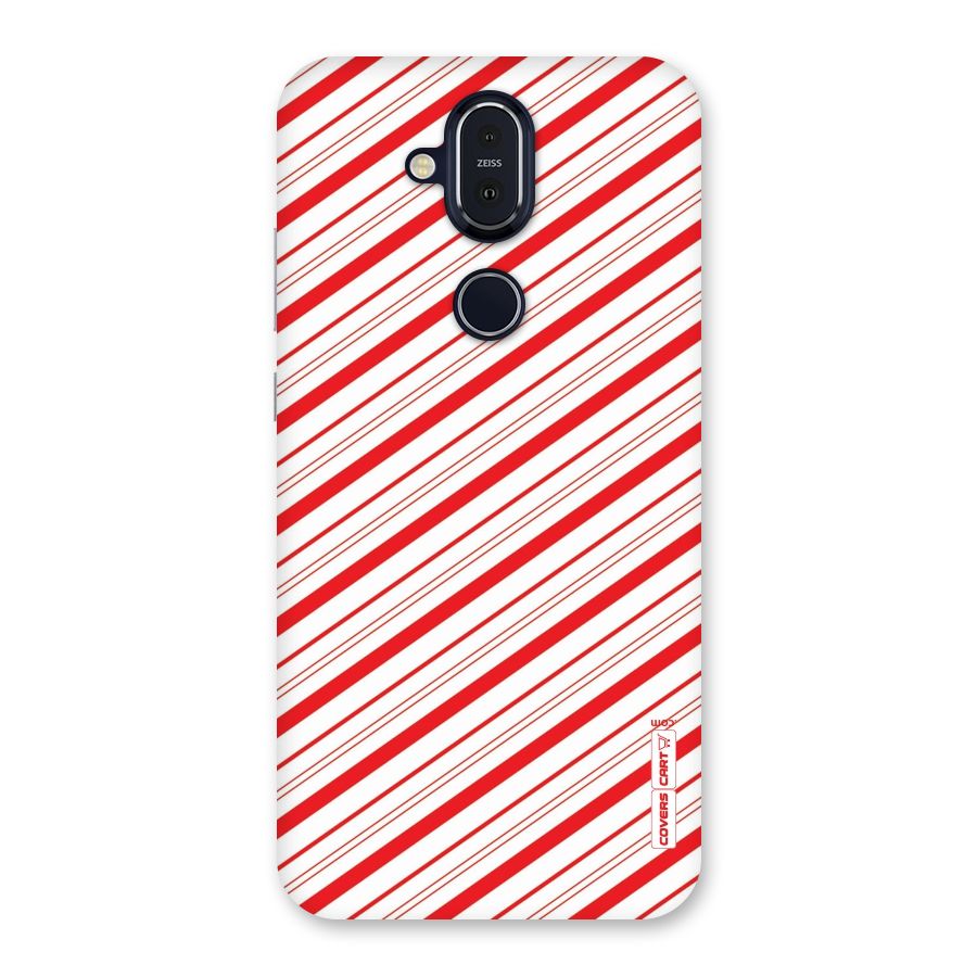 Red And White Diagonal Stripes Back Case for Nokia 8.1
