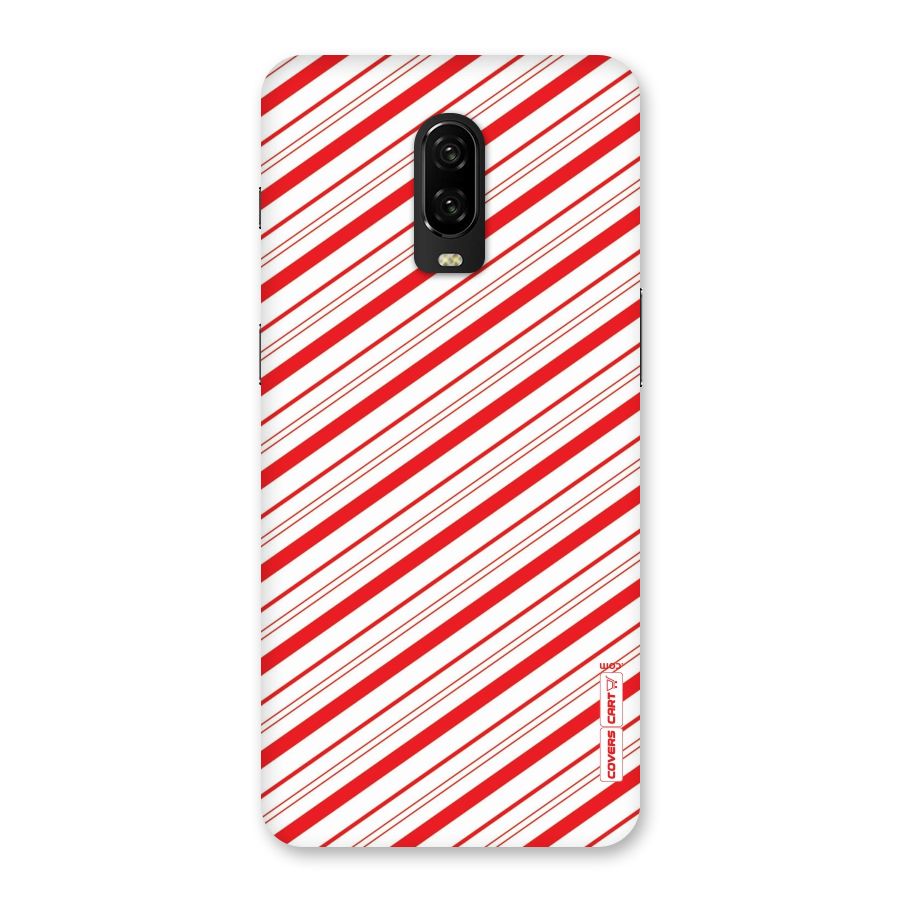 Red And White Diagonal Stripes Back Case for OnePlus 6T