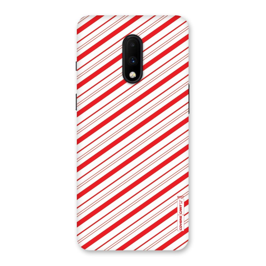 Red And White Diagonal Stripes Back Case for OnePlus 7