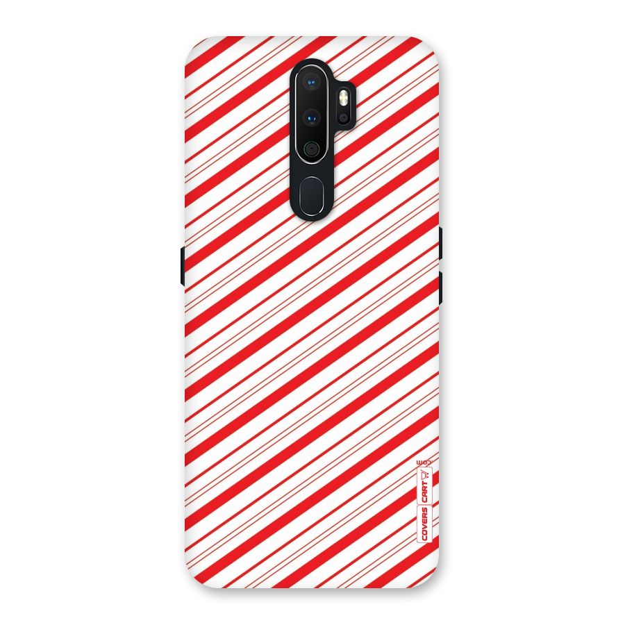 Red And White Diagonal Stripes Back Case for Oppo A5 (2020)
