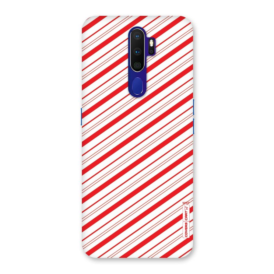 Red And White Diagonal Stripes Back Case for Oppo A9 (2020)