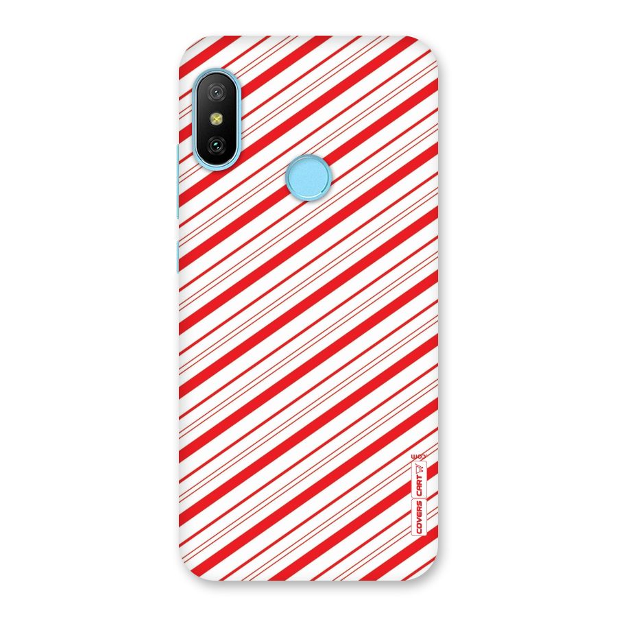 Red And White Diagonal Stripes Back Case for Redmi 6 Pro