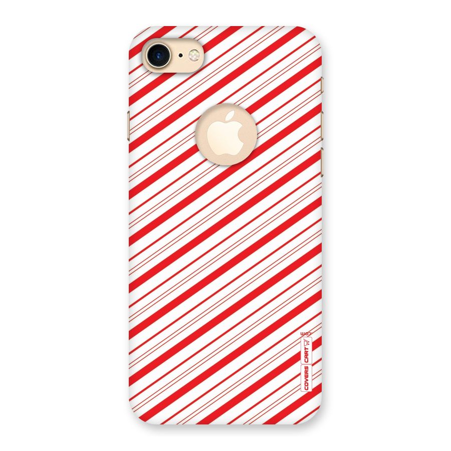 Red And White Diagonal Stripes Back Case for iPhone 8 Logo Cut