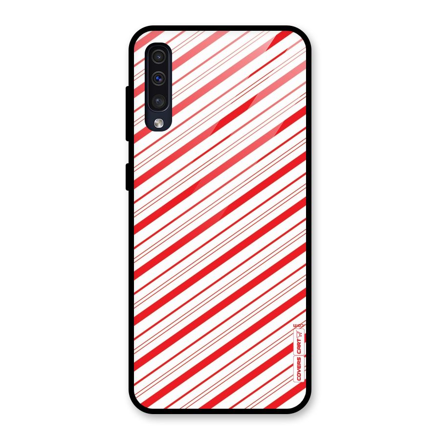 Red And White Diagonal Stripes Glass Back Case for Galaxy A50