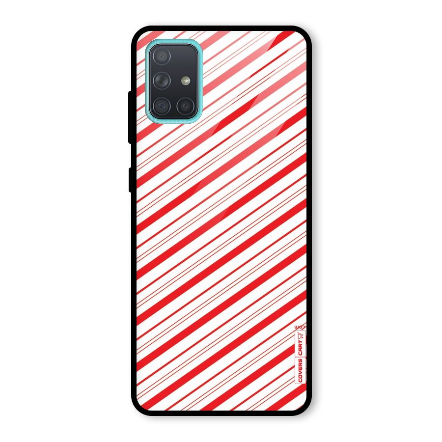 Red And White Diagonal Stripes Glass Back Case for Galaxy A71