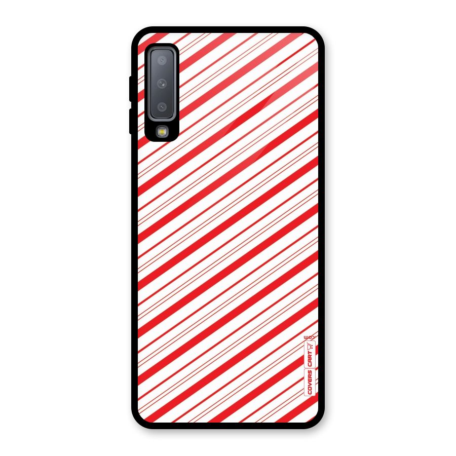 Red And White Diagonal Stripes Glass Back Case for Galaxy A7 (2018)