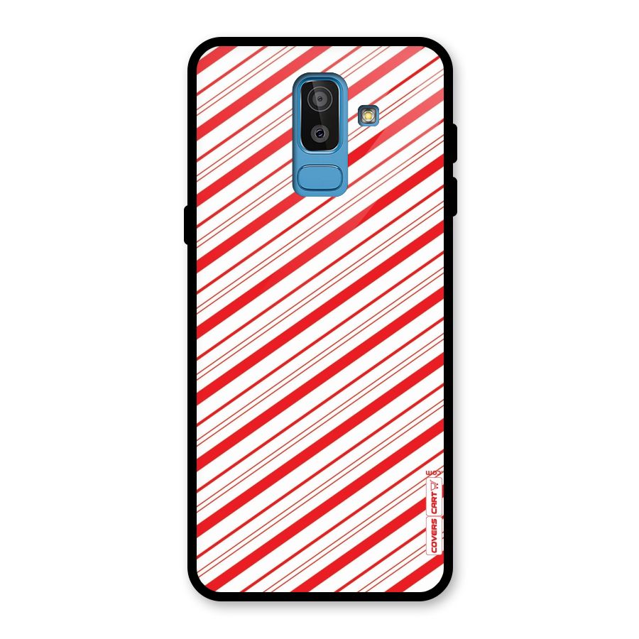 Red And White Diagonal Stripes Glass Back Case for Galaxy J8