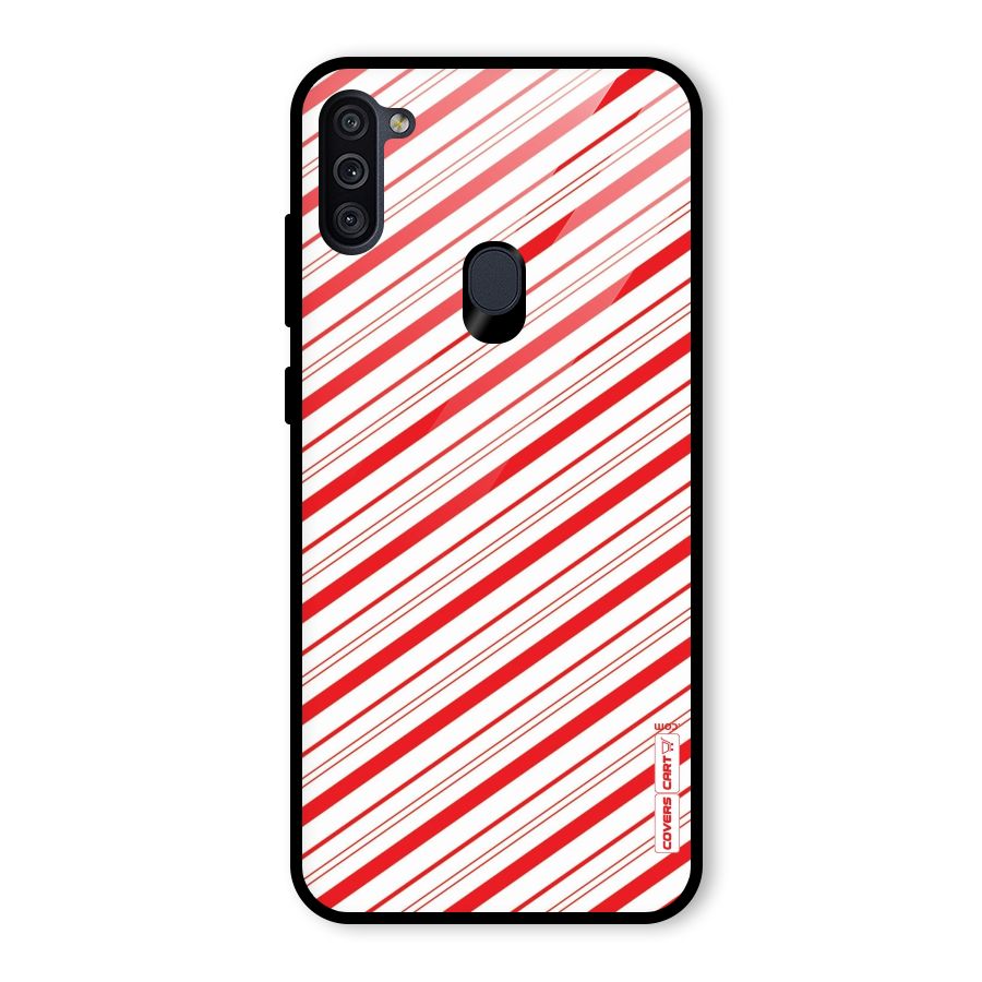 Red And White Diagonal Stripes Glass Back Case for Galaxy M11