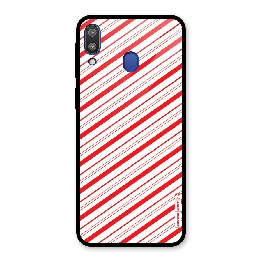Red And White Diagonal Stripes Glass Back Case for Galaxy M20