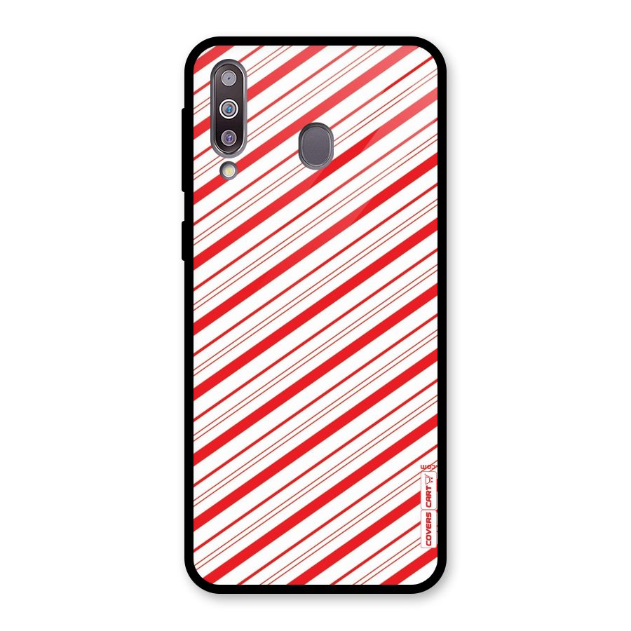 Red And White Diagonal Stripes Glass Back Case for Galaxy M30