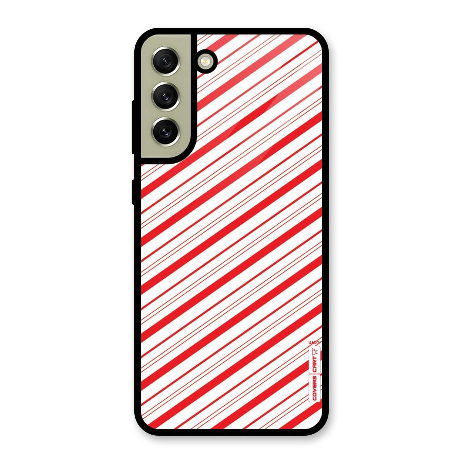 Red And White Diagonal Stripes Glass Back Case for Galaxy S21 FE 5G