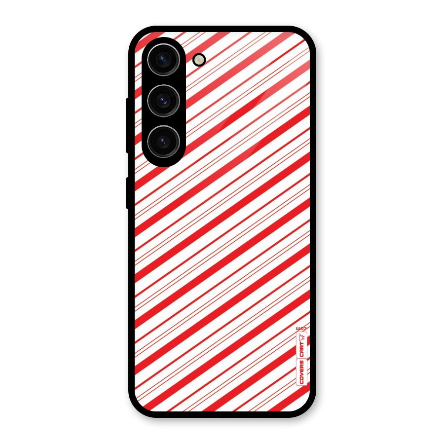 Red And White Diagonal Stripes Glass Back Case for Galaxy S23