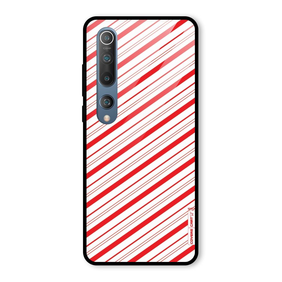 Red And White Diagonal Stripes Glass Back Case for Mi 10
