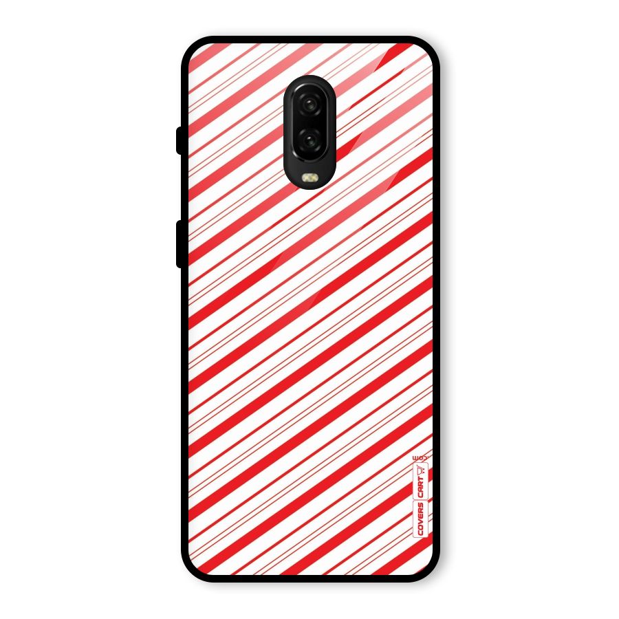 Red And White Diagonal Stripes Glass Back Case for OnePlus 6T