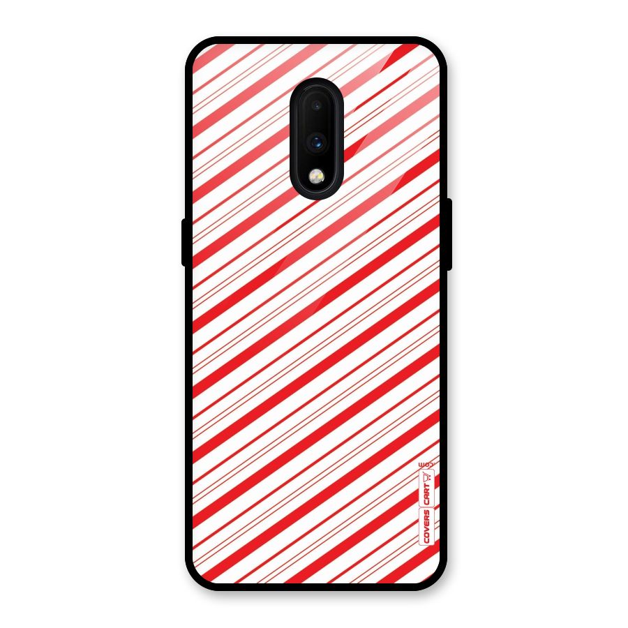Red And White Diagonal Stripes Glass Back Case for OnePlus 7