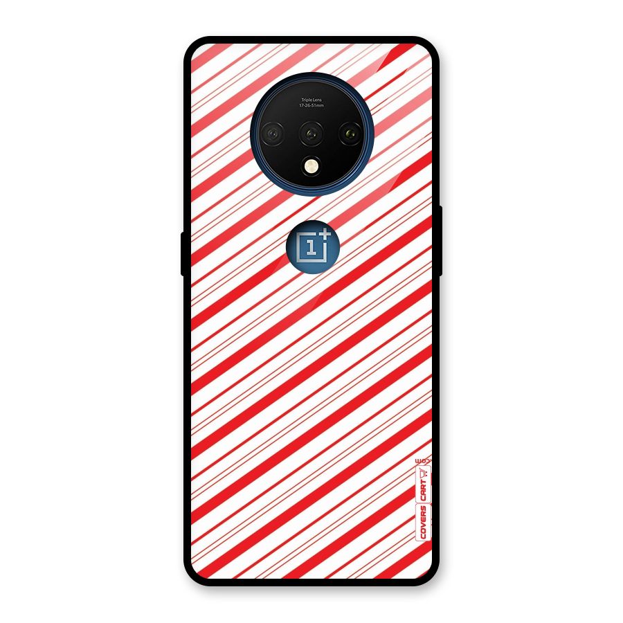 Red And White Diagonal Stripes Glass Back Case for OnePlus 7T