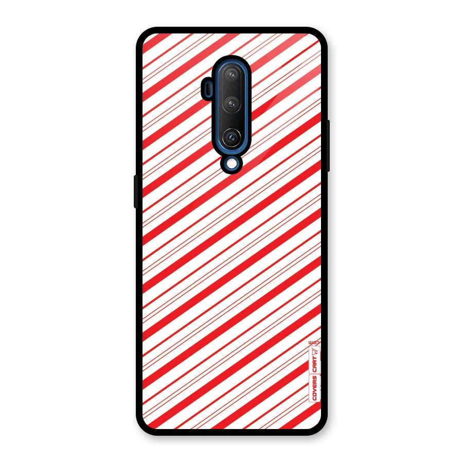 Red And White Diagonal Stripes Glass Back Case for OnePlus 7T Pro