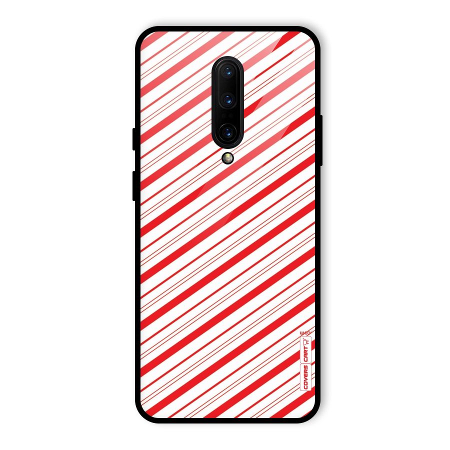 Red And White Diagonal Stripes Glass Back Case for OnePlus 7 Pro