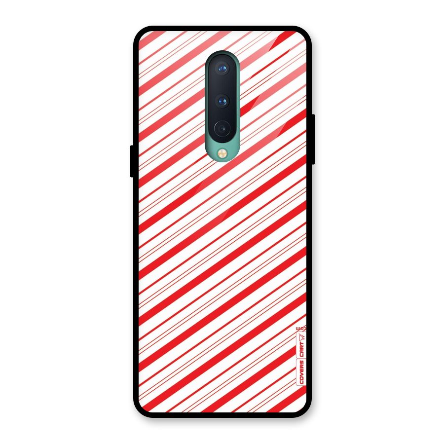 Red And White Diagonal Stripes Glass Back Case for OnePlus 8