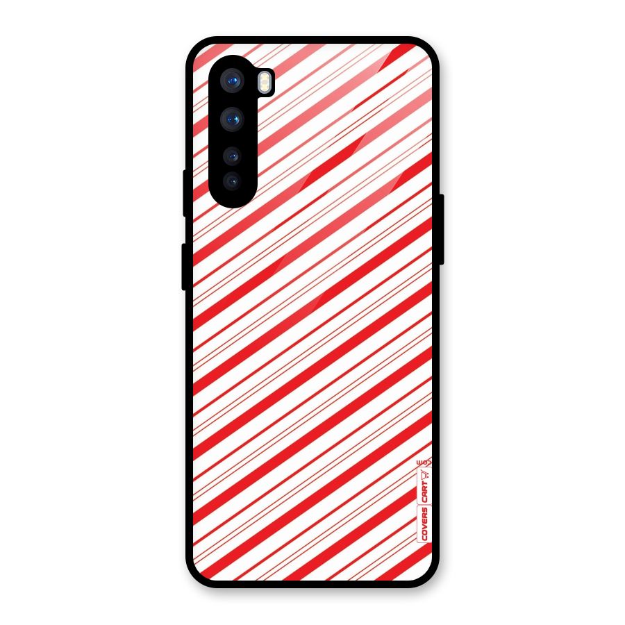 Red And White Diagonal Stripes Glass Back Case for OnePlus Nord