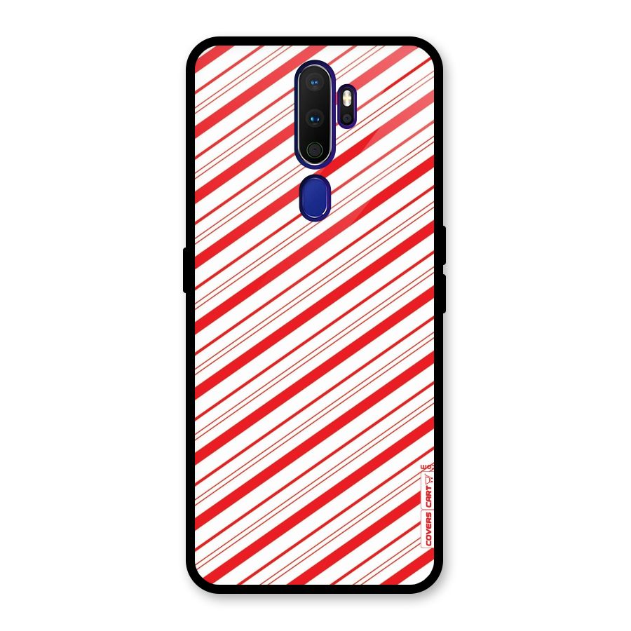 Red And White Diagonal Stripes Glass Back Case for Oppo A9 (2020)