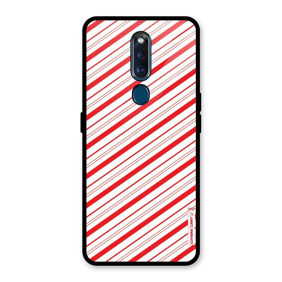 Red And White Diagonal Stripes Glass Back Case for Oppo F11 Pro