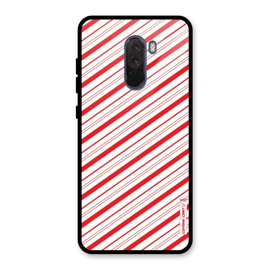 Red And White Diagonal Stripes Glass Back Case for Poco F1