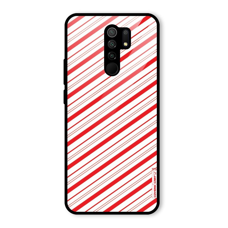 Red And White Diagonal Stripes Glass Back Case for Poco M2
