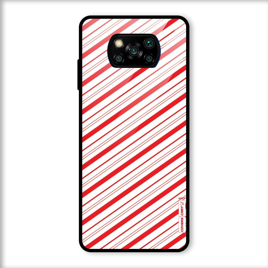 Red And White Diagonal Stripes Glass Back Case for Poco X3