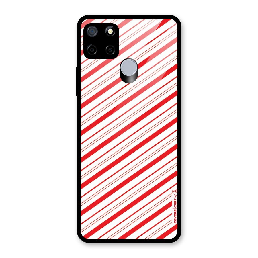 Red And White Diagonal Stripes Glass Back Case for Realme C15