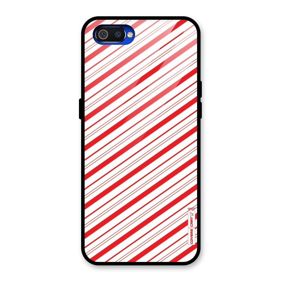 Red And White Diagonal Stripes Glass Back Case for Realme C2