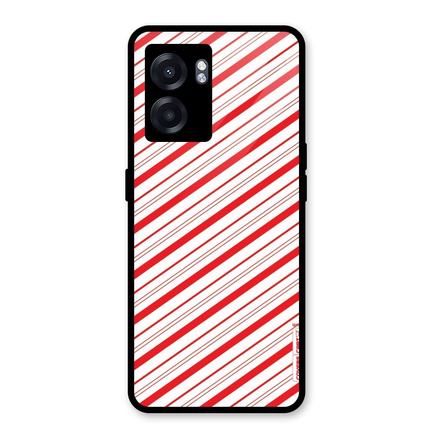 Red And White Diagonal Stripes Glass Back Case for Realme Narzo 50 5G
