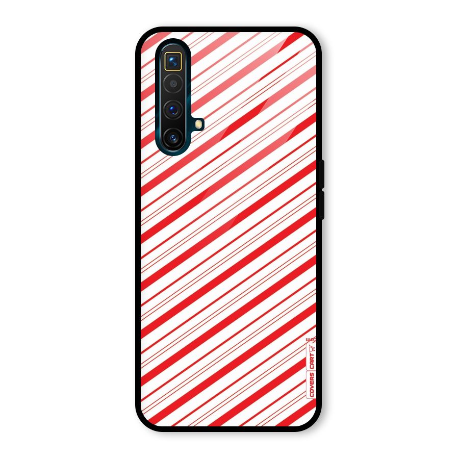 Red And White Diagonal Stripes Glass Back Case for Realme X3 SuperZoom