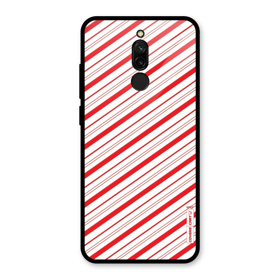 Red And White Diagonal Stripes Glass Back Case for Redmi 8