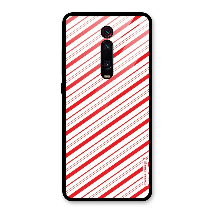 Red And White Diagonal Stripes Glass Back Case for Redmi K20 Pro