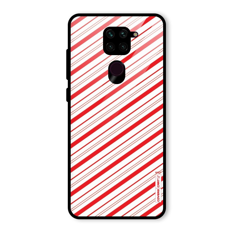 Red And White Diagonal Stripes Glass Back Case for Redmi Note 9